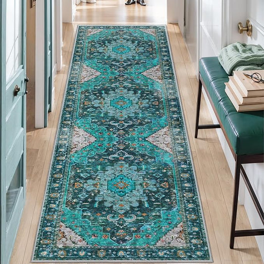 Ciicool Washable Runners Area Rug for Hallways, Ultra Soft 2'6 "x8' ft Boho Print Non-Slip Vintage Oriental Medallion Long Carpet for Kitchen Bedroom Laundry Bathroom