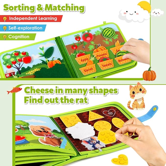 GOLIYEAN Montessori Busy Book for Toddlers 1-3, Montessori Toys Busy Board for 1 Year Old Boy Girl Birthday Gifts, Educational Learning Sensory Activity Books, Quiet Book Travel Toys for Airplane Car