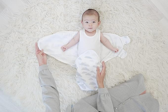 BaeBae Goods Swaddle Blanket, Adjustable Infant Baby Swaddling Wrap Set of 4, Baby Swaddling Wrap Blankets for Boys and Girls Made in Soft Cotton (3-6 Months, Grey Elephants)