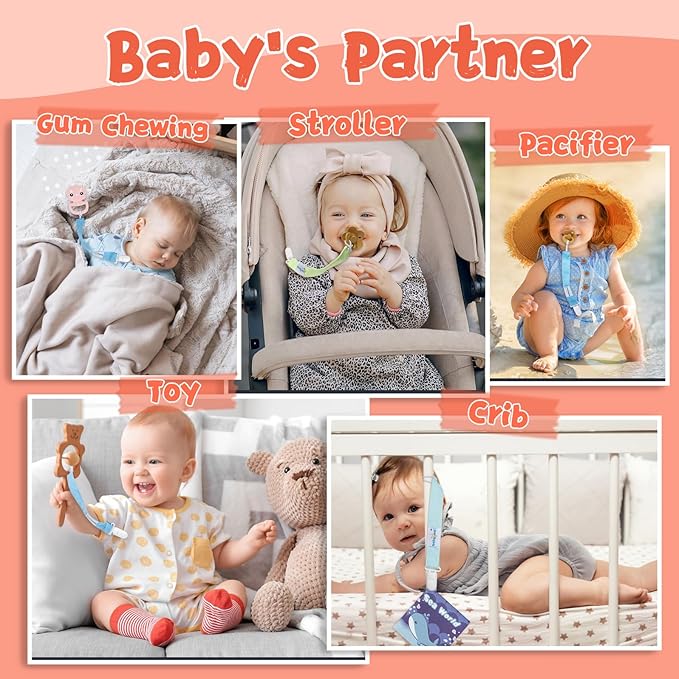 Babygoal Floral Pacifier Clips, 6 Pack Binky Paci Holder Clips and Leash for Boys and Girls Fits for Most Pacifier, Binkie Styles & Baby Teethers & Toys and Gift 6PS21