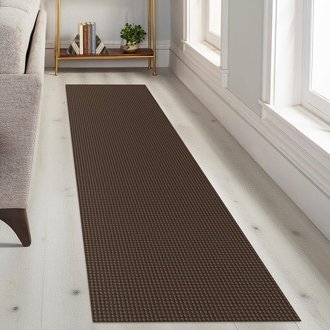 KOZYFLY Runners for Hallways 2x8 ft Washable Kitchen Runner Non Slip Rubber Backed Hall Runners Cotton Entryway Runner Rugs Floor Carpet for Indoor Backdoor Bedroom Kitchen, Reddish Brown/Coffee