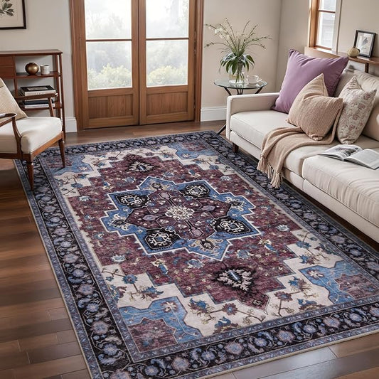 Ciicool 3x5 Rug, Washable Area Rug Boho Rugs for Bedroom Non-Slip Indoor Rugs Large Low-Pile Mat Floor Carpet Vintage Rug for Living Room Office Dinning Foyer Decor