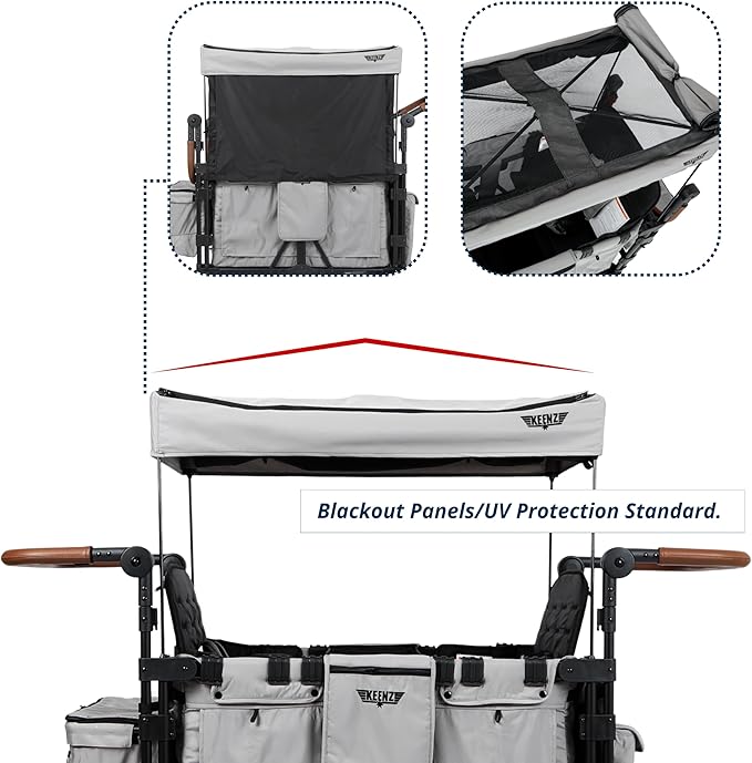 Keenz VYOO Stroller Wagon with Canopy - Foldable Design for Easy Storage, 5 Seating Positions for Kids, Enhanced Child Safety, All-Terrain Mobility, 4-Passangers, Grey
