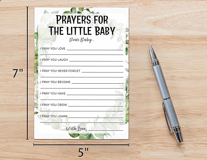 Baby Shower Game Cards, Prayers for Baby Game, Tropical Jungle Theme Party Games, Set of 30, (Green008)
