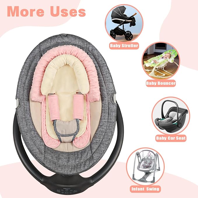 Infant Car Seat Insert, HNHUAMING Baby Car Seat Head & Body Support with 2 Strap Pads, Ultra Soft Newborn Preemie Carseat Insert Cushion for Girls Boys, Fits Car Seat, Stroller, Swing, Bouncer, Beige