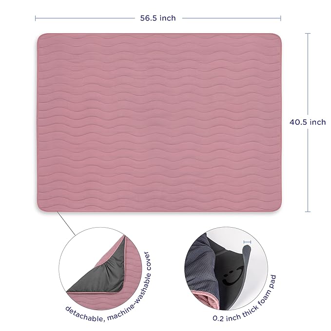 Ubbi Baby Floor Mat, Thick and Comfortable 40.5 x 57 Padded Play Mat for Babies and Toddlers, Detachable Cotton Muslin Cover, Machine Washable and Foldable, Fig Blossom