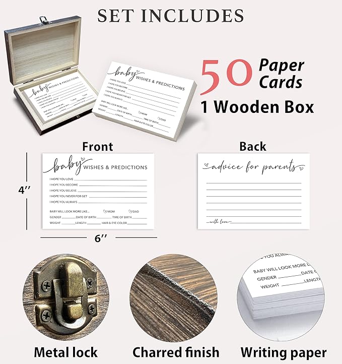 50Pcs Advice Cards for Baby Shower Games - Predictions & Advice Cards With Box for New Parents – Baby Shower Party, Wishes for Mommy & Daddy, Gender Reveal Boy or Girl(Minimalism) -A01