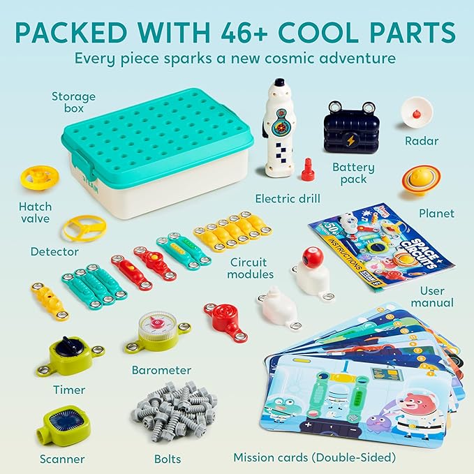 Klever Kits 50+ Projects Space Circuits - Electronics Kit for Kids with 46+ Components, Electronic STEM Toy Educational Science Kits for Kids Aged 5 6 7 8+