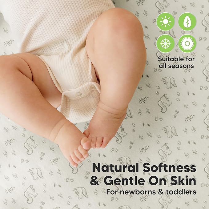 2-Pack Waterproof Crib Sheets for Boy, Girl - Organic Cotton 52X28 Fitted Crib Sheets Neutral,Crib Mattress Protector Sheets,Soft Toddler Bed Sheets,Washable Infant Fitted Baby Crib Sheets(Pine Grove)