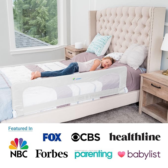 Bed Rail for Toddlers & Infants – Universal Toddler Bed Rails for Twin, Full Size, Queen &King Beds with Thick Mattresses & Recessed beds - White 59W*23.5H (Pack of 1)