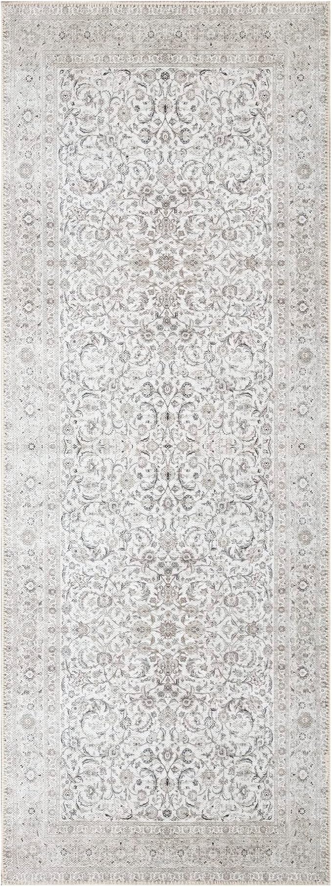 Bloom Rugs Washable Non-Slip 10 ft Runner - Beige/Off White Traditional Bordered Runner for Entryway, Hallway, Bathroom, and Kitchen - Exact Size: 2.5' x 10'