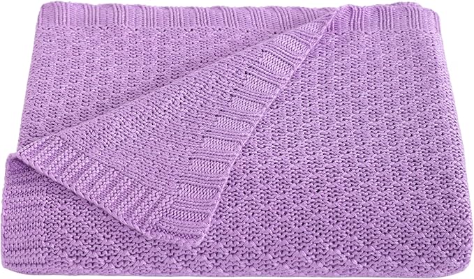 NTBAY Cable Knit Cooling Toddler Blanket, Soft and Breathable Baby Blanket 30x40 Inches Made from Rayon Derived from Bamboo for Crib, Stroller, Nursery, Light Purple