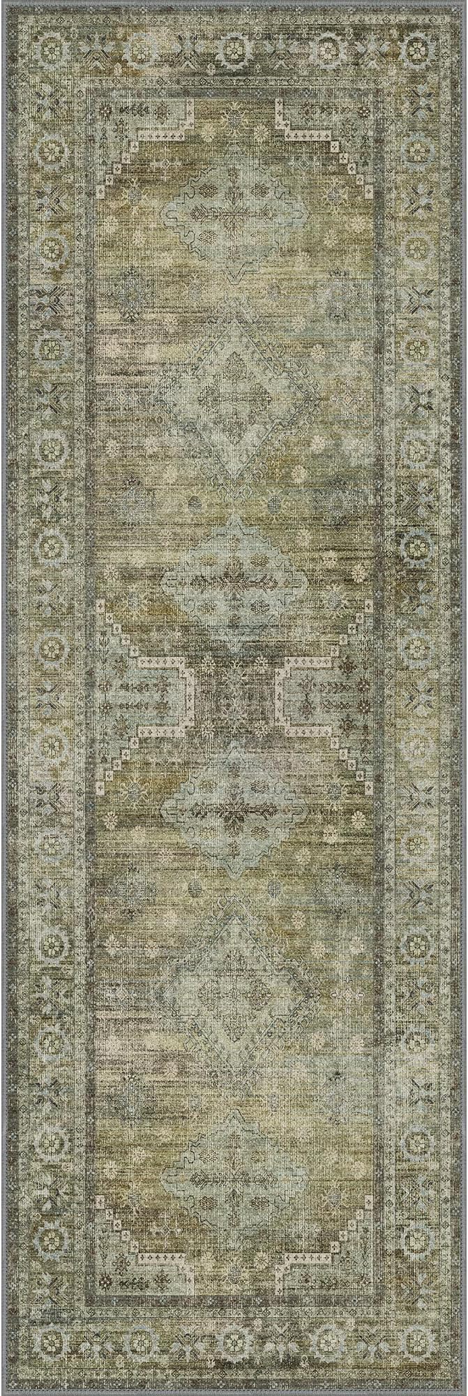 GENIMO Runner Rug 2x6 Non Slip Machine Washable Vintage Hallway Runner Rugs, Low Pile Lightweight Mat for Living Room, Entryway, Bedroom, Kitchen and Corridor, Distressed Sage