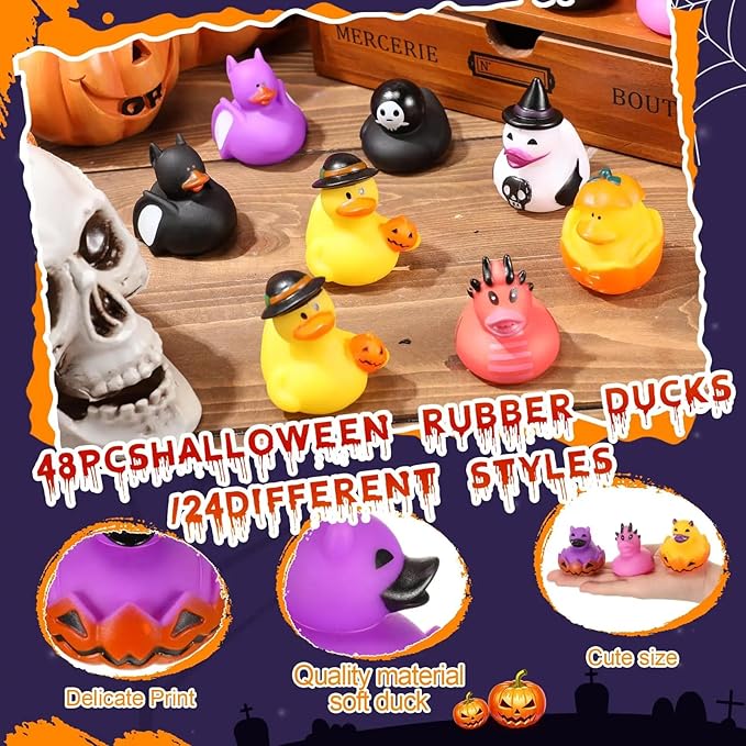 48Pcs Halloween Rubber Ducks in Bulk,Assorted Halloween Rubber Duckies Cruise Duckies for Ducking Reward Prize Gifts for Decor Trick or Treat Party Favors