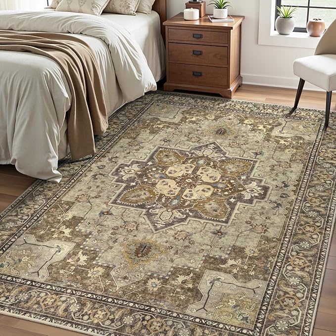 Ciicool 3x5 Rug, Washable Area Rug Boho Rugs for Bedroom Non-Slip Indoor Rugs Large Low-Pile Mat Floor Carpet Vintage Rug for Living Room Office Dinning Foyer Decor