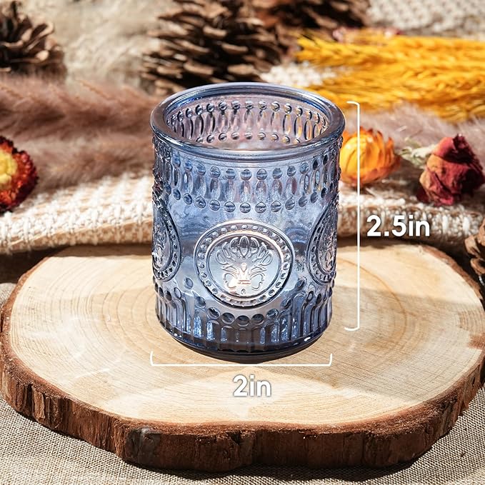 30pcs Votive Candle Holders, 2x2.5inch Blue Glass Tea Light Candle Holder Butterfly Pattern Votives for Wedding, Baby Shower, Party Decor