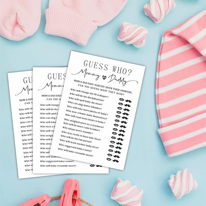 Baby Shower Game Kit - Guess Who Mommy or daddy - 30 Double-Sided Fill in Game Cards for Baby Shower, Gender Reveal Party Favor, Activity & Supplies - A12