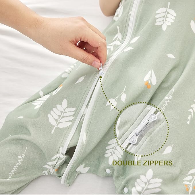 2 Pack Super Soft 0.5 TOG Sleep Sack with Legs, 100% Organic Cotton Side Open Toddler Sleep Sack with Feet, Foliage & Bear, Size L