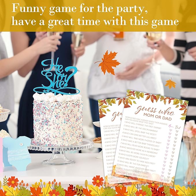 Fall Baby Shower Games, Guess Who Mom or Dad Game Cards, 5x7 in, Thanksgiving Baby Shower Party Favor Decorations Supplies - A03