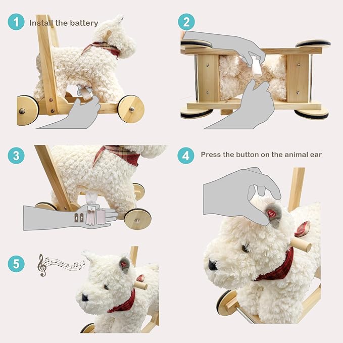 Wooden Baby Walker, 2-in-1 Baby Push Walker & Ride On Toy for Toddlers 12M+, Learning to Walk Toy with Sweet Music, Soft Cuddly Dog Toy for Boys Girls (Scottie Dog) CPC Certified