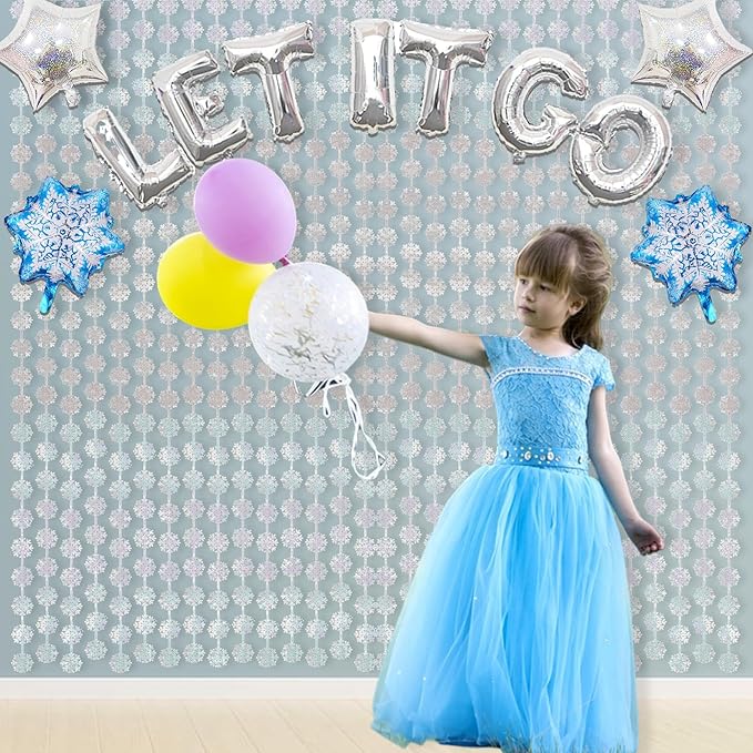 BRAVESHINE Silver Party Snowflake Backdrop - 2 Pack Hanging Foil Fringe Snow Flakes Party Streamers Curtain for Christmas Winter-Themed Frozen Birthday Baby Shower Holiday New Year Party Decorations