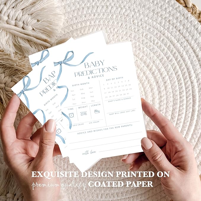 Advice For New Parents Baby Shower, Baby Predictions & Advice Cards For Baby Shower Games Activities, Wishes for Baby, 25 Double-Sided Thick Cards – Blue Bow A02