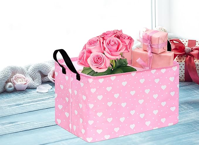 Rectangle Heart Partten Kids Gift Storage Basket Home Shelf Storage Basket Organizer Box Clothes Laundry Hamper Toys Nursery Basket Baby Laundry Basket with Handles