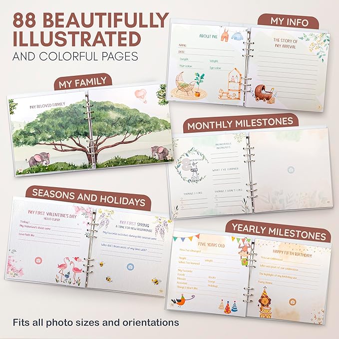 Playful Keepsake and Memory Book - First 5 Years Completely Illustrated Baby Journal - Joyful Scrapbook for Boy or Girl - Easily Record Radiant Memories - Perfect for Baby Shower
