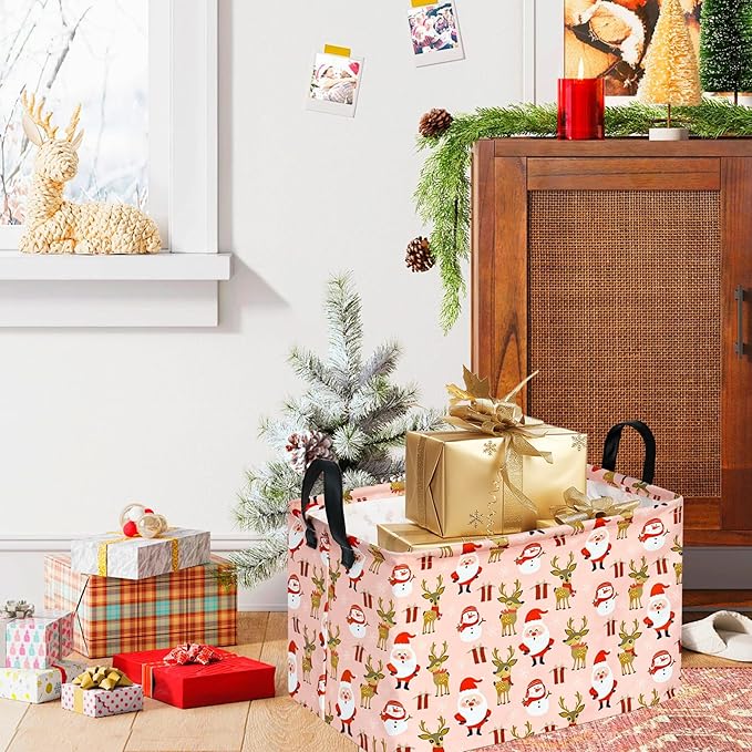 Rectangle Basket, Kids Organizer, Santa Pattern Toy Storage Cube, Clothes Storage Box With Handles for Room Decor