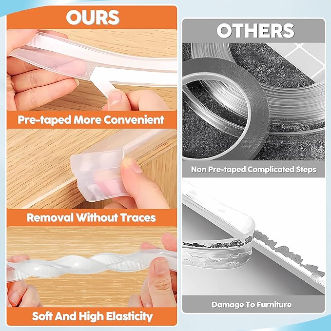 Baby Proofing, Edge Protector 100% Silicone, Soft Corner Protectors for Kids, Pre-Tape Adhesive Edge Guard for Kids Safety, Child Drawer Furniture Cabinet Bumper (6.6ft 0.6x0.6in(Width))