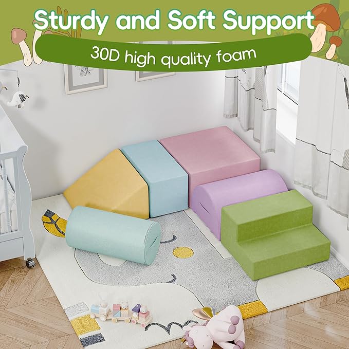 Large Baby Climbing Blocks – 6 Pcs Climbing Toys for Toddlers - Ultra High Density Soft Foam Play Gym Equipment Easy Wash for Indoor Nursery, Classic (Pink, 6-Piece)