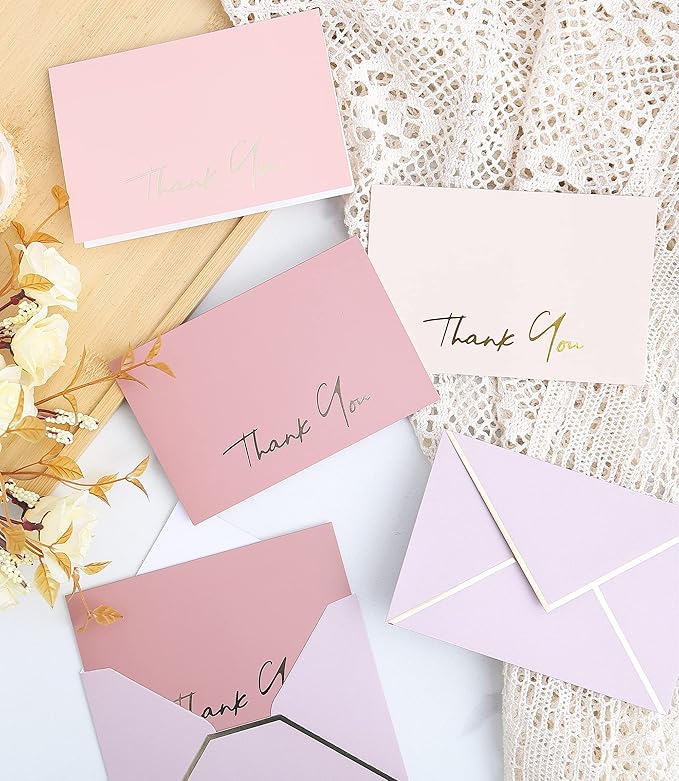 High-end Thank You Cards with Envelopes - 36 PK Heavy-duty Gold Thank You Notes 4x6 Inches Baby Shower Thank You Cards Wedding Thank You Cards Small Business Graduation Funeral Bridal Shower (Dusty Pink)
