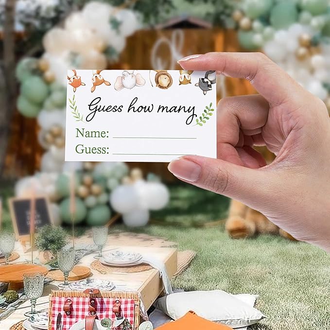 Guess How Many Animal Crackers are in the Jar,Watercolor Woodland Animals Baby Shower Decorations,(1 Sign+50 Cards), How Many Animal Crackers Birthday, Christmas, Funny Party Game