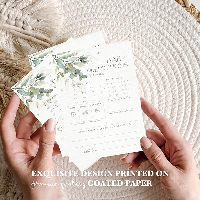 Advice For New Parents Baby Shower, Baby Predictions & Advice Cards For Baby Shower Games Activities, Wishes for Baby, 25 Double-Sided Thick Cards – Greenery A06