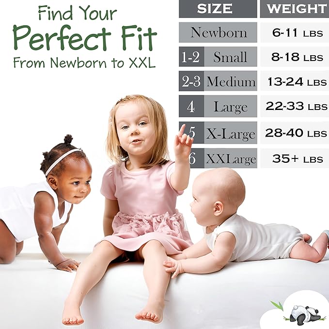 Bamboo Baby Diapers, Totally Chlorine Free for Sensitive Skin for Newborns to XXL. Hypoallergenic & Non Toxic Eco Friendlier Plant-Based Materials. TCF Small Size 1 to 2 (37 ct)