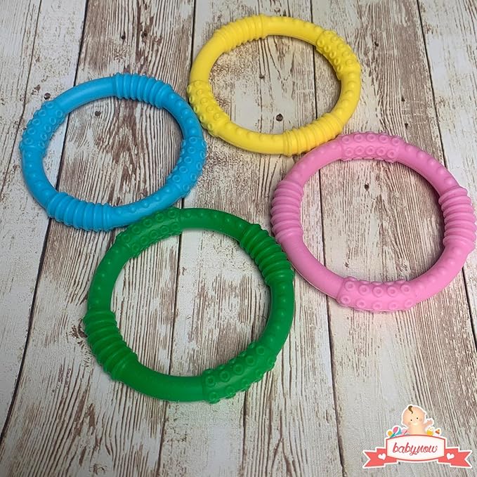 Babynow Teething Rings - Sensory Teether Ring Pacifiers for Babies 0-12 Months Sensory Chew Toy Safe Toddler Comforter Soother Infant Dummie Toy - Blue 2 Pack