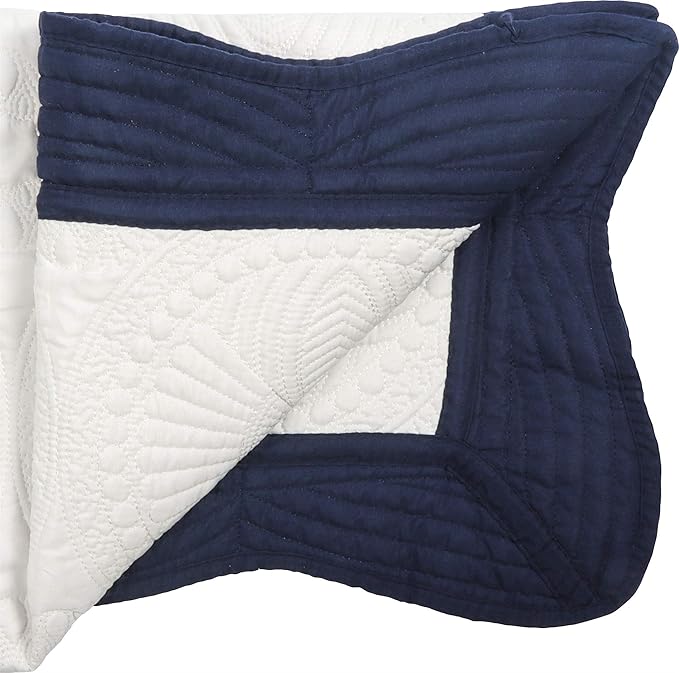 MONOBLANKS Baby Quilt Personlized Monogram Lightweight Embossed Scalloped Throw Blanket Four Seasons (White-Navy Trim)