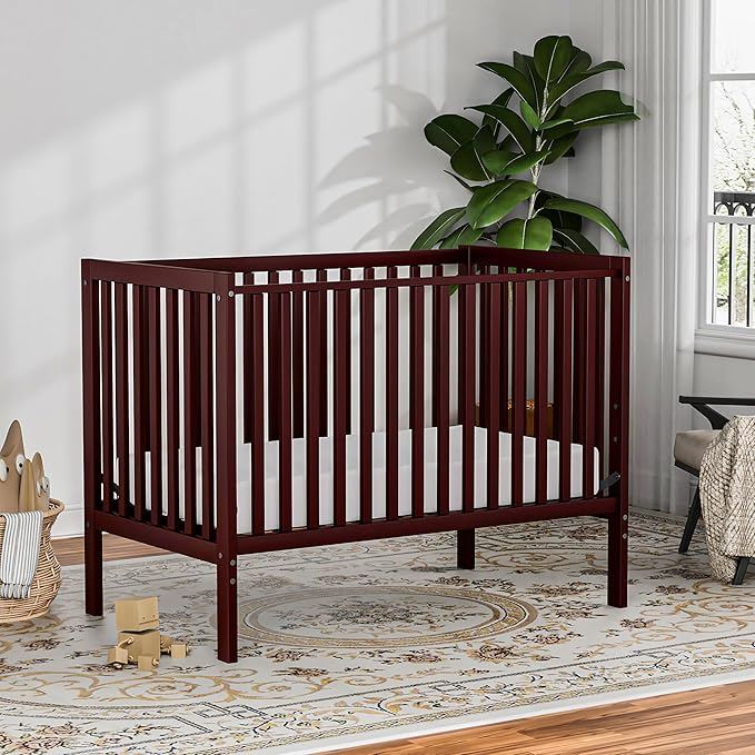 Baby Crib 5-in-1 Convertible, Wood Full Size Toddler Bed for Small Baby, Made of Sustainable Natural Pinewood Cribs, Non-Toxic Finish, Simplistic Nursery Furniture (Espresso)