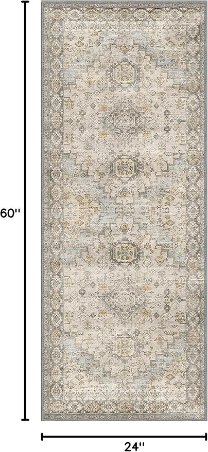 GENIMO Runner Rug 2x5 Non Slip Machine Washable Vintage Hallway Runner Rug, Low Pile Lightweight Rugs for Entryway, Hallway, Kitchen and Corridor, Antique Taupe