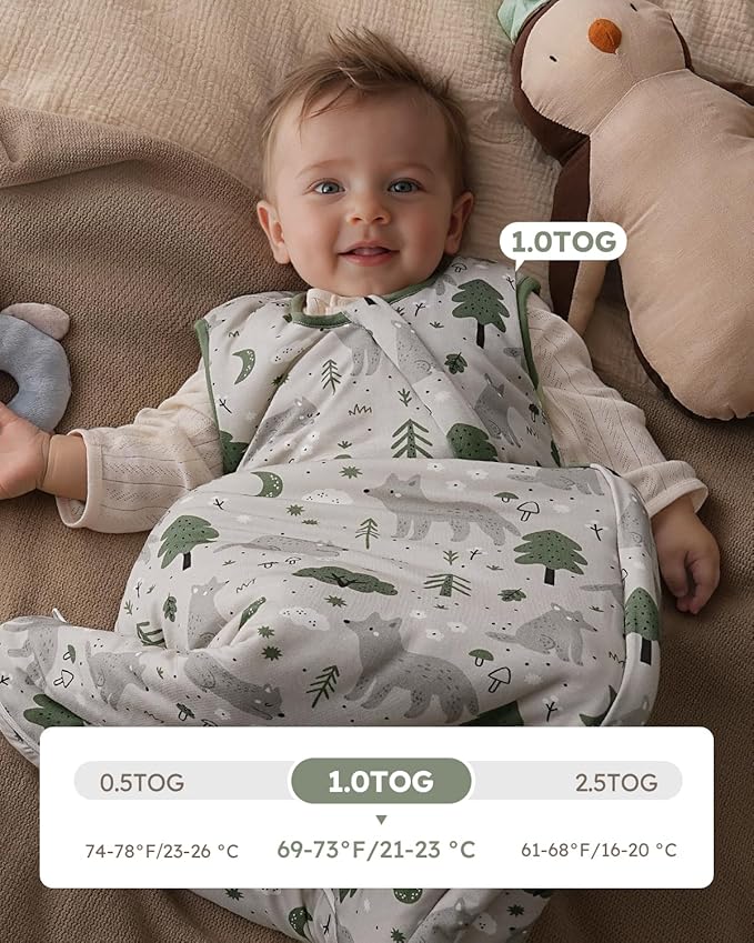 Yoofoss Rayon Made from Bamboo Baby Sleep Sack 18-24 Months 1.0 Tog Baby Wearable Blanket, Super Soft Infant Toddler Sleeping Sack 2-Way Zipper