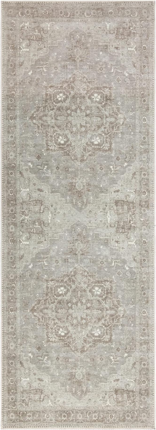 Bloom Rugs Washable Non-Slip 7 ft Runner - Beige/Gray Traditional Runner for Entryway, Hallway, Bathroom, and Kitchen - Exact Size: 2.5' x 7'