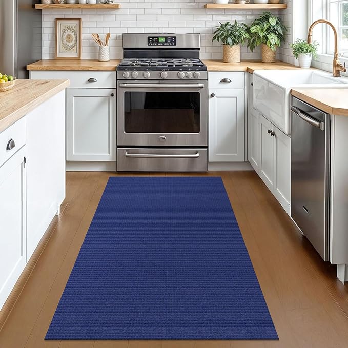 KOZYFLY Rugs for Entryway 3x5 ft Washable Area Rug Non Slip Rubber Backed Entry Rug Woven Indoor Door Mat Cotton Kitchen Rugs Floor Carpet for Entryway, Foyer, Backdoor, Royal Blue/Navy