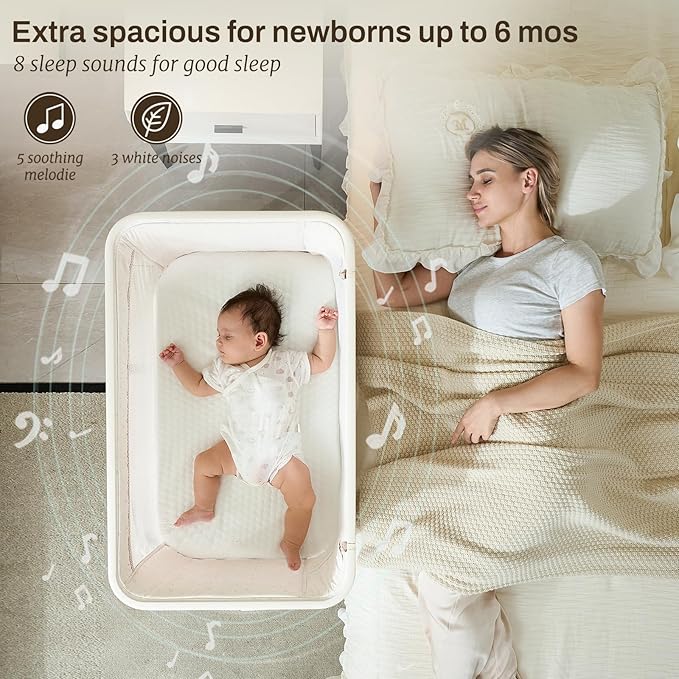 Electric Bassinet Baby Cradle 3 Rocking Motion, 3 in 1 Baby Bassinets for Newborn with 5 Heights Adjustable, Girl/boy Automatic Rolling Bedside Sleeper, Pink