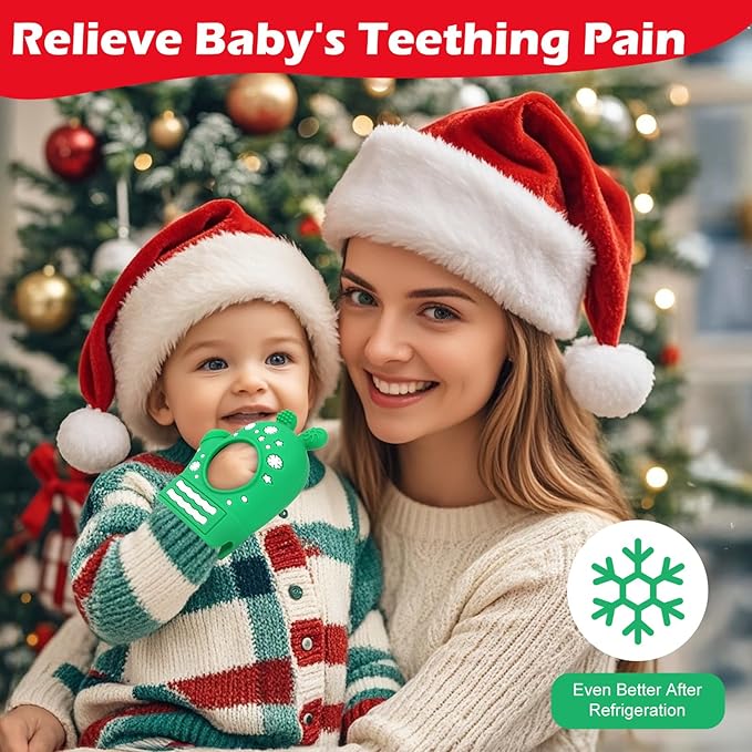 Christmas Baby Teething Mitten Toys 2 Pack, Silicone Snowflake Teethers for Newborns, Infants & Toddlers, Easy-Grip Hand Teething Gloves for Relief, Perfect Baby’s First Christmas Stocking Stuffers