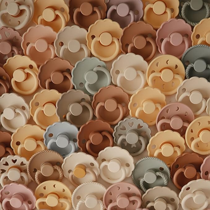 FRIGG Daisy Natural Rubber Baby Pacifier | Made in Denmark | BPA-Free (Blush/Cream, 0-6 Months) 2-Pack