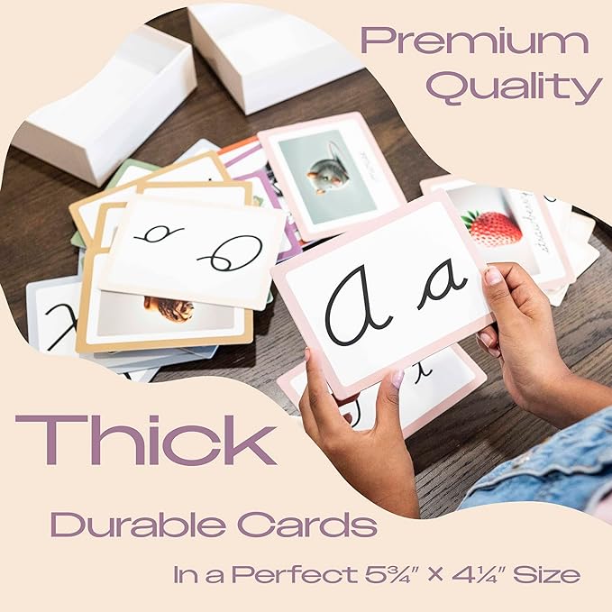 Phonics Cursive Alphabet Flash Cards by Maritas - Durable, Thick & Vibrant - A Must-Have for Preschool, Homeschool & Classroom Learning -Ages 3+