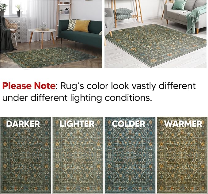 Keen Home Design 2x10 Rug - Machine Washable Runner Rug with Non-Slip Backing, Ideal for Hallway, Entryway, Kitchen, Laundry Room - Vintage, Easy Clean, Durable, Low Pile - (2'6" x 10')