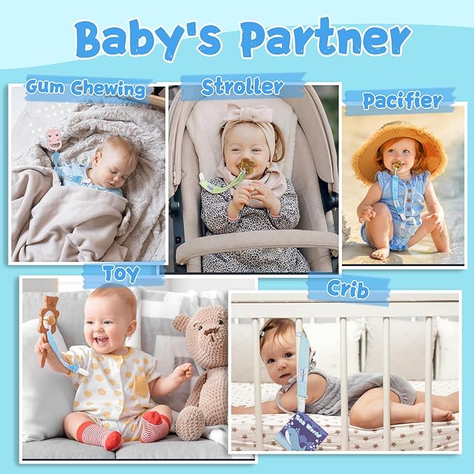 Babygoal Pure Color Pacifier Clips, 6 Pack Binky Paci Holder Clips and Leash for Boys and Girls Fits for Most Pacifier, Binkie Styles & Baby Teethers & Toys and Gift 6PS23