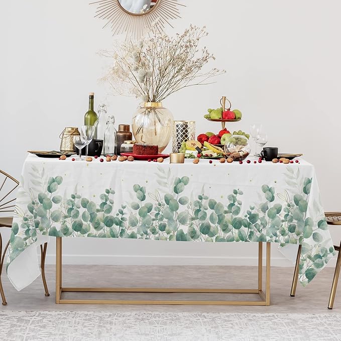 Sage Greenery Baby Shower Disposable Tablecloth, Plastic Table Cover for Baby Shower Party,Boho Greency 3 PCS, 54”x 108”