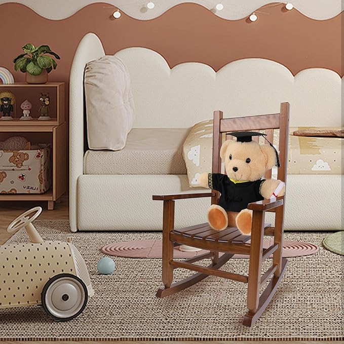 Kids Rocking Chair for Toddlers and Children Comfy Recliner Wooden Rocker for Baby Girls Outdoor Lounge Chair for Kids Age 6-10 Indoor Christmas Gift Brown